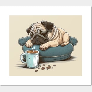 Pug With Coffee Posters and Art